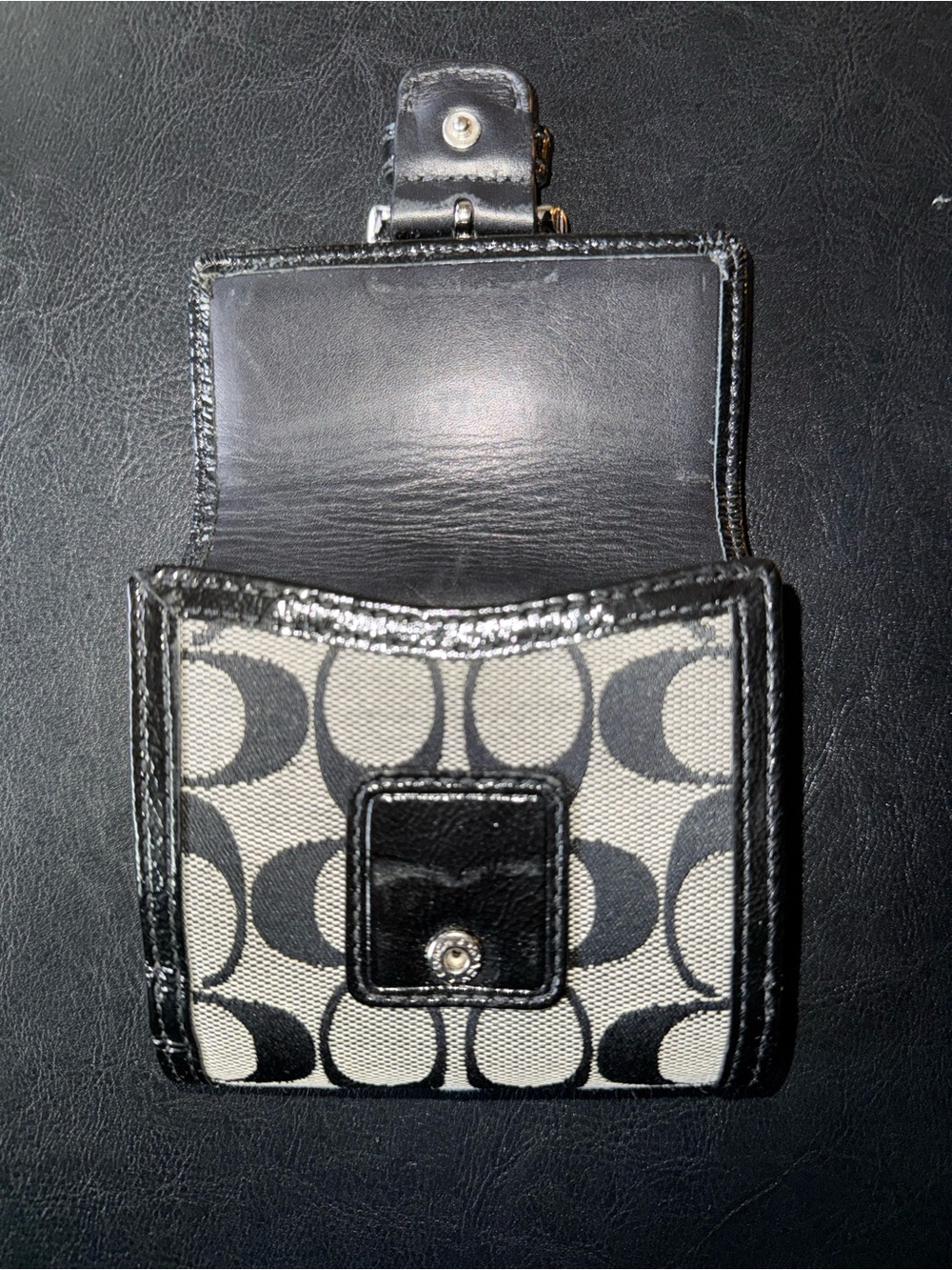 Coach Black and Cream Signature Canvas Wallet with Buckle - Picture 2 of 8